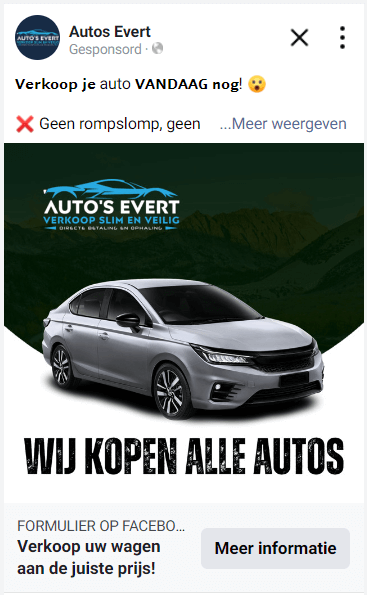 Facebook-advertentie voor Auto's Evert
